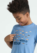 Camiseta Infantil Masculina  Manga Curta  Peixes - AZUL